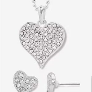 MIXIT Set Heart Necklace with Matching Earrings. Silver tone 18” Chain NEW